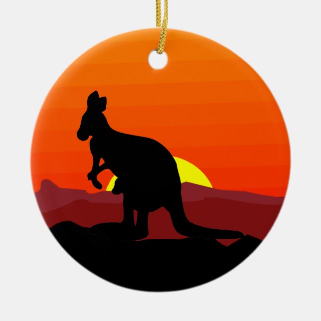 Outback Australian Kangaroo at Sunset Ceramic Ornament (Front)