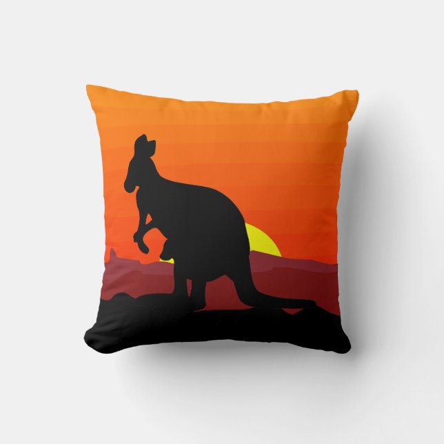 Outback Australian Kangaroo at Sunset Throw Pillow (Front)