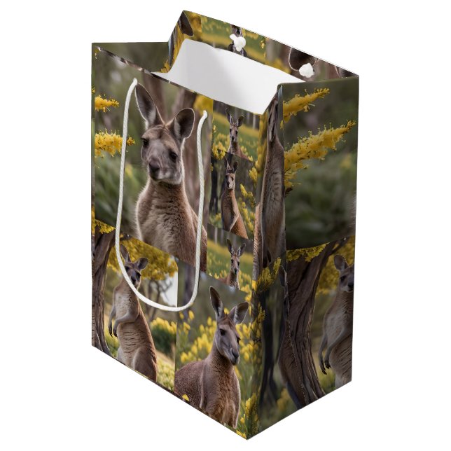 Outback Beauty: Kangaroo And Wattle Photo Collage Medium Gift Bag (Front Angled)