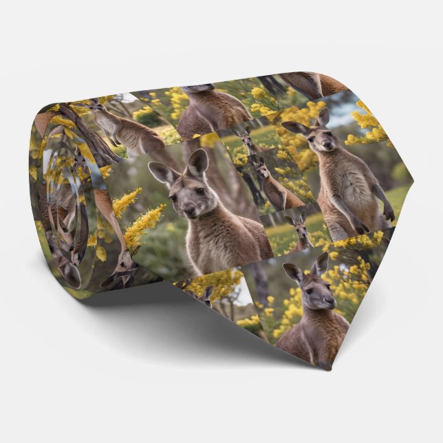 Outback Beauty: Kangaroo And Wattle Photo Collage Neck Tie (Rolled)