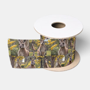 Outback Beauty: Kangaroo And Wattle Photo Collage Satin Ribbon