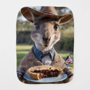 "Outback Delight: A Kangaroo Eats Aussie Meat Pie Baby Burp Cloth