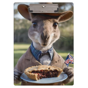 "Outback Delight: A Kangaroo Eats Aussie Meat Pie Clipboard
