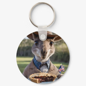 "Outback Delight: A Kangaroo Eats Aussie Meat Pie Keychain