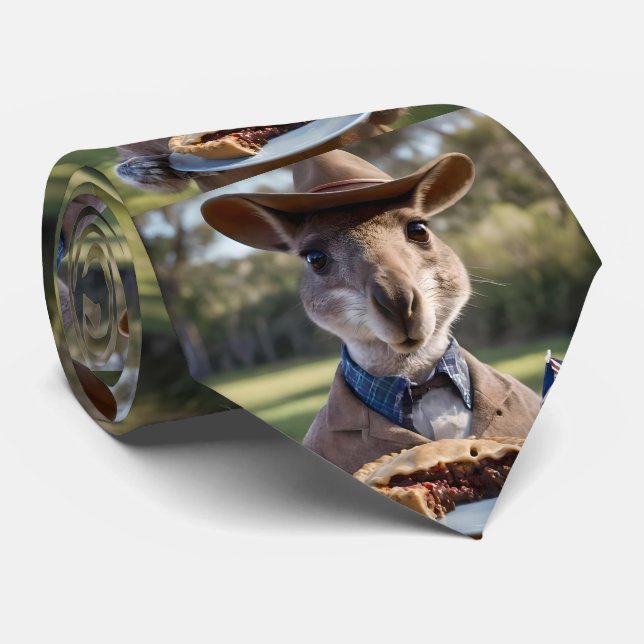 "Outback Delight: A Kangaroo Eats Aussie Meat Pie Neck Tie (Rolled)