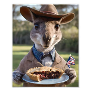 "Outback Delight: A Kangaroo Eats Aussie Meat Pie Photo Print