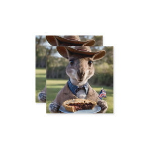 "Outback Delight: A Kangaroo Eats Aussie Meat Pie Square Business Card