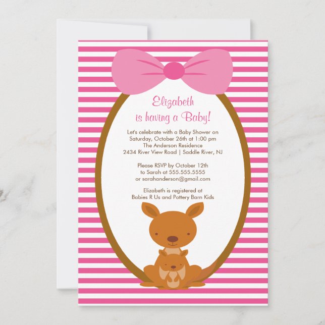 Outback kangaroo Baby Girl Shower Invitation (Front)