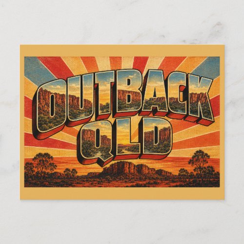 Outback Queensland Australia Red Dirt Vintage Art Postcard