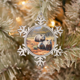 Outback Trio: Wombat Wanderers, Snowflake Pewter Christmas Ornament