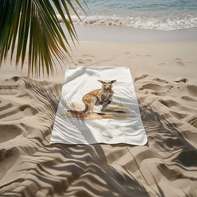 Outback Wanderer: Watercolor Kangaroo Beach Towel (Creator Uploaded)