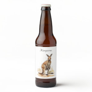Outback Wanderer: Watercolor Kangaroo custom Beer Bottle Label
