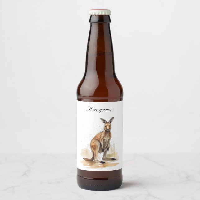 Outback Wanderer: Watercolor Kangaroo custom Beer Bottle Label (Front)