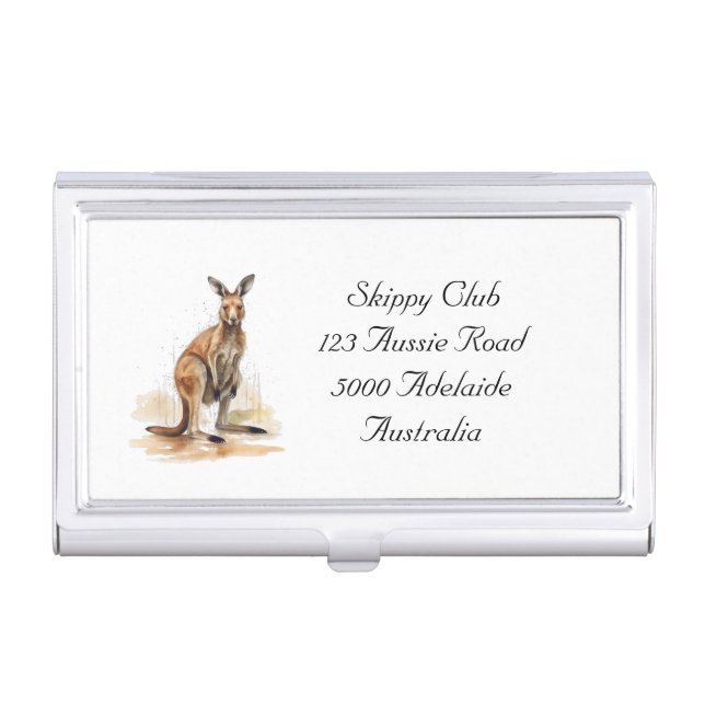 Outback Wanderer: Watercolor Kangaroo custom Business Card Case (Front)