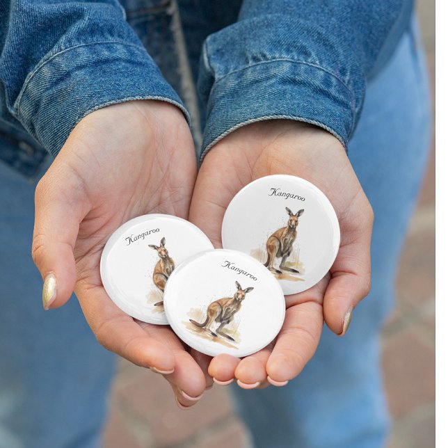 Outback Wanderer: Watercolor Kangaroo custom Button (Creator Uploaded)