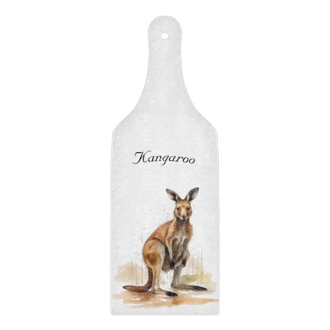 Outback Wanderer: Watercolor Kangaroo custom Cutting Board (Front)