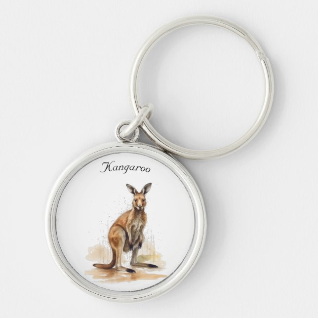 Outback Wanderer: Watercolor Kangaroo custom Keychain (Front)