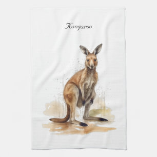 Outback Wanderer: Watercolor Kangaroo custom Kitchen Towel