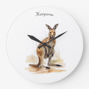 Outback Wanderer: Watercolor Kangaroo custom Large Clock