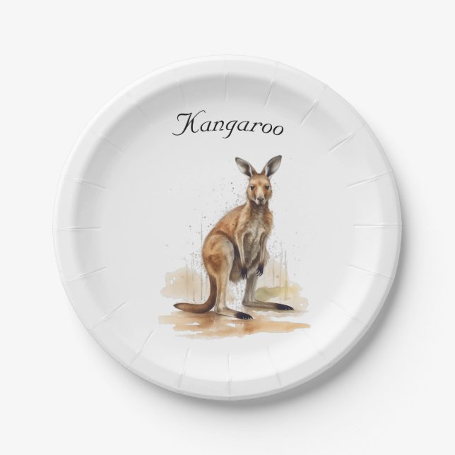 Outback Wanderer: Watercolor Kangaroo custom Paper Plates (Front)