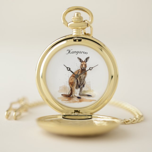 Outback Wanderer: Watercolor Kangaroo custom Pocket Watch (Inside)