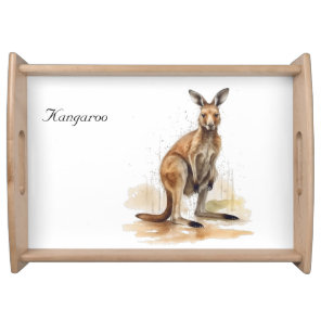 Outback Wanderer: Watercolor Kangaroo custom Serving Tray