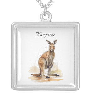 Outback Wanderer: Watercolor Kangaroo custom Silver Plated Necklace