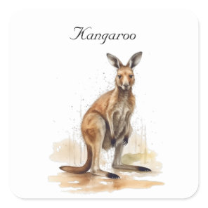 Outback Wanderer: Watercolor Kangaroo custom Square Sticker