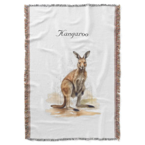 Outback Wanderer: Watercolor Kangaroo custom Throw Blanket