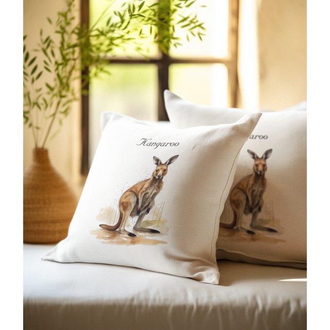 Outback Wanderer: Watercolor Kangaroo custom Throw Pillow (Creator Uploaded)