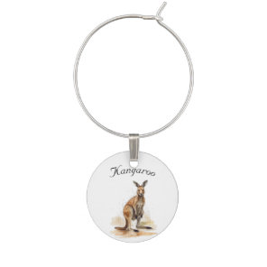 Outback Wanderer: Watercolor Kangaroo custom Wine Charm