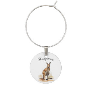 Outback Wanderer: Watercolor Kangaroo custom Wine Charm