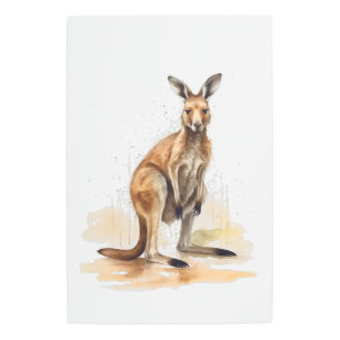 Outback Wanderer: Watercolor Kangaroo Metal Print