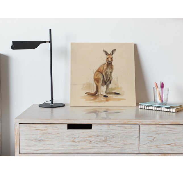 Outback Wanderer: Watercolor Kangaroo Wood Wall Art (Creator Uploaded)