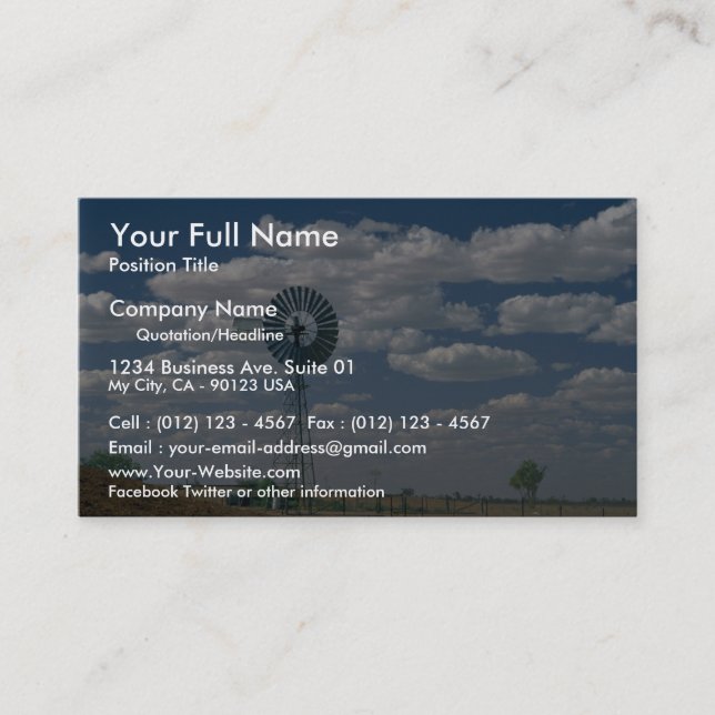 Outback windmill, South Australia Business Card (Front)