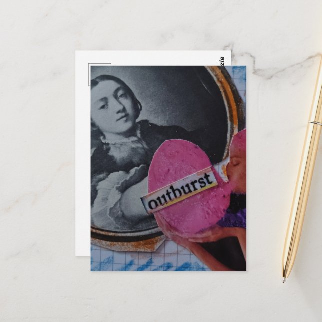 Outburst Messy Mixed Media Collage Postcard (Front/Back In Situ)