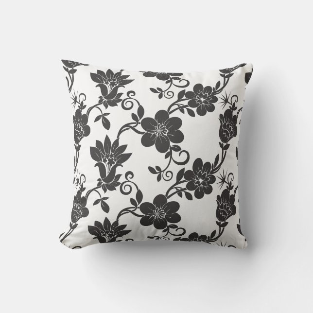 Outdoor Accent Pillow-Black Flowers  Outdoor Pillow (Front)