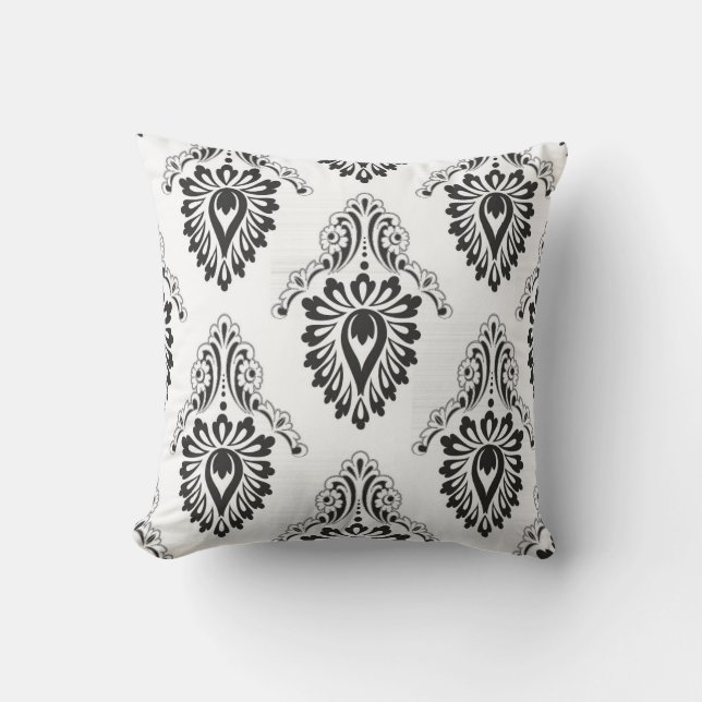 Outdoor Accent Pillow-Black/White Damask  Outdoor Pillow (Front)