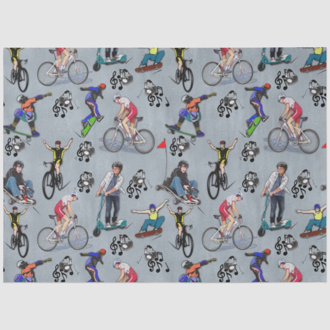 Outdoor action activities on skateboards tissue paper (Front)