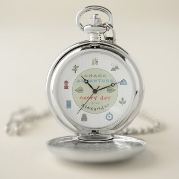Outdoor Adventure Camping Hiking Kid's Gift Pocket Watch by JanelleWourmsDesign at Zazzle