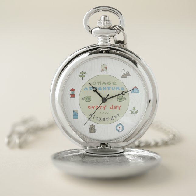 Outdoor Adventure Camping Hiking Kid's Gift Pocket Watch (Inside)