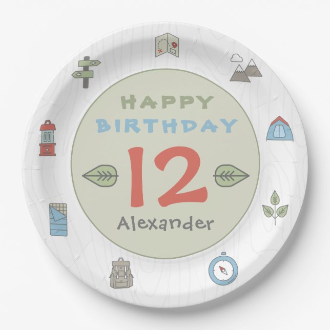 Outdoor Adventure Camping Hiking Kid's Paper Plates (Front)