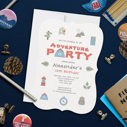 Outdoor Adventure Camping Hiking Kids Party Invitation