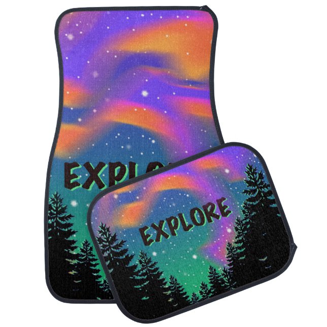 Outdoor adventure | explore | pine, northern light car floor mat (Set)