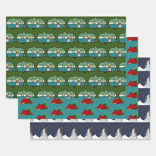 Outdoor Adventure Lovers Christmas Camping Wrapping Paper Sheets (Set)