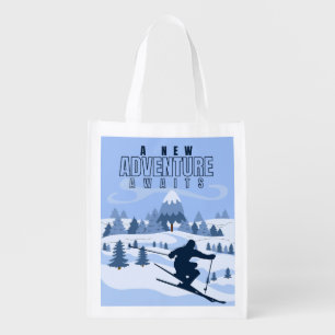  Outdoor Adventure snowboarding Winter  Grocery Bag