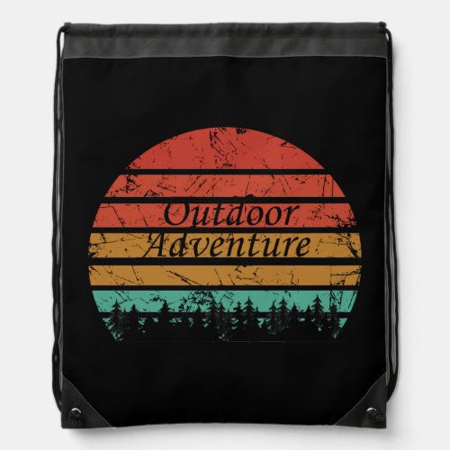 outdoor adventure vintage retro sunset drawstring bag