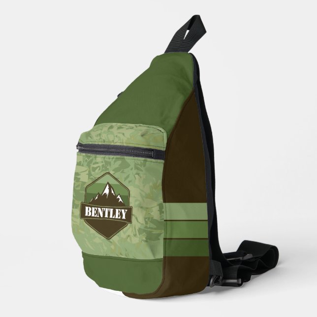 Outdoor Adventurer Green & Brown Hiking Crossbody Sling Bag (Right Corner)