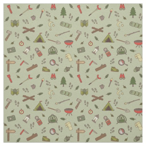 Outdoor Adventures Camping Campfire Illustrations Fabric