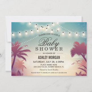 Outdoor Baby Shower Summer String Lights Sunset Invitation